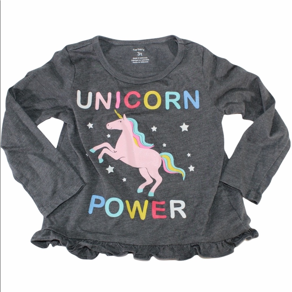 CARTERS Unicorn Rainbow Long Sleeve Tee Ruffle 3T
